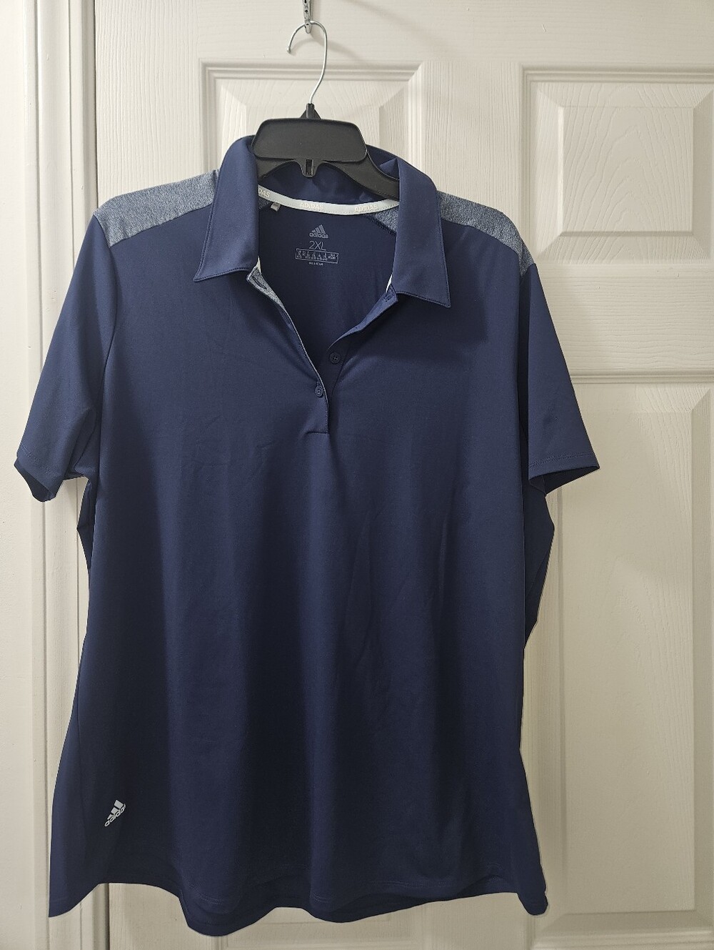adidas Navy Polo Shirt with Heathered Gray Shoulder Panels